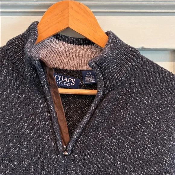 Chaps 1/4-Zip Sweater • Navy & Grey • Men’s Large • Smart Casual Pullover - Picture 3 of 7